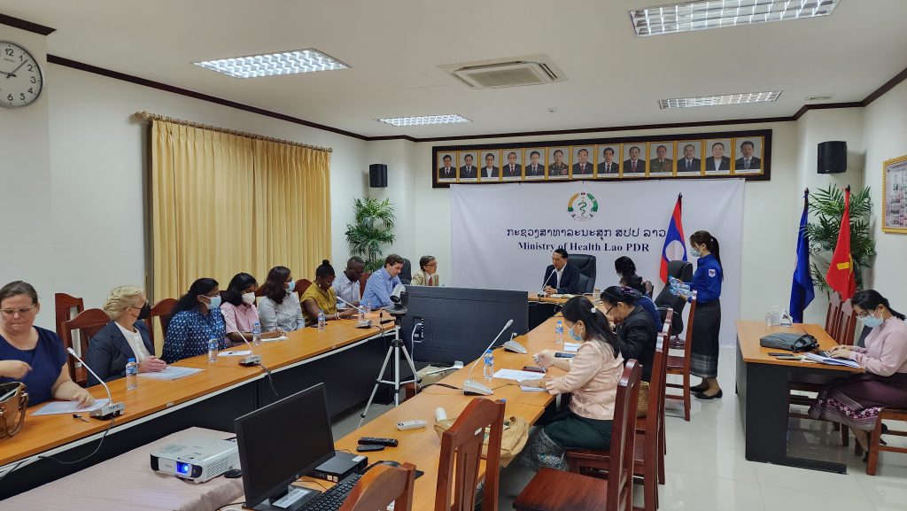 Team meeting at the Lao Ministry of Health (MOH) to discuss project objectives and achievements. Photo by Patricia Sipes. 