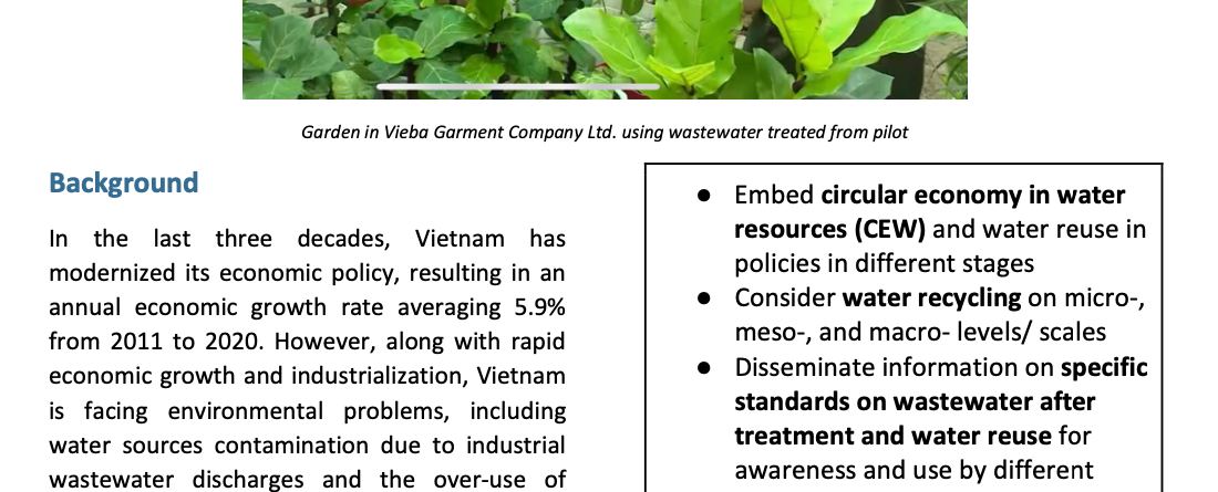 Circular Economy of Water and Water Reuse in Vietnam
