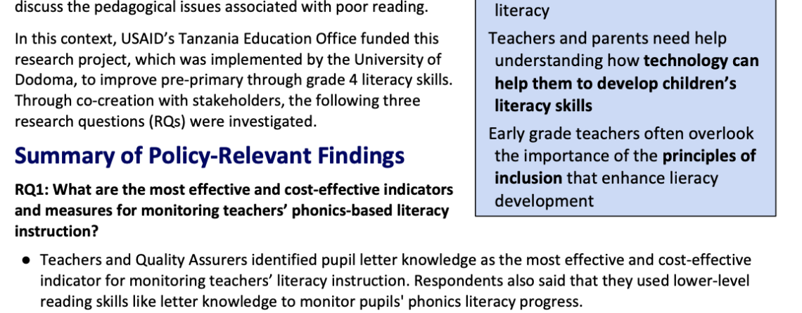 Integration of Phonics-Based Literacy Approaches into the Tanzanian Primary Curriculum