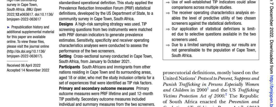 Prevalence estimates of trafficking in persons using statistical definitions: a cross-sectional high-risk community survey in Cape Town, South Africa