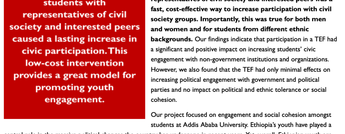 Project Summary: The Effect of Social Ties on Engagement & Cohesion: Evidence from Ethiopian University Students